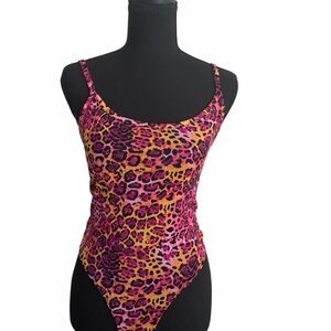 Forever 21 Pink and Yellow Leopard Mesh Print Bodysuit